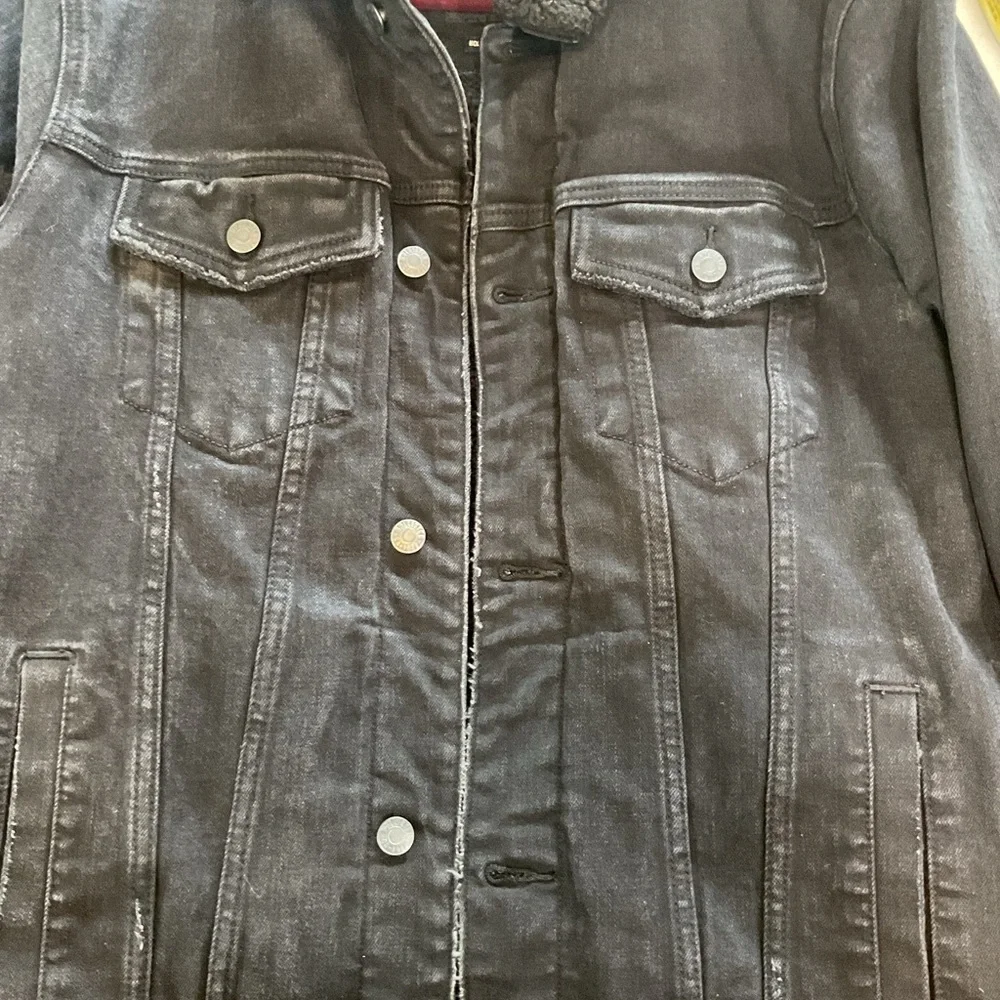 Hollister Men's Black  Sherpa-Trim Button Jacket